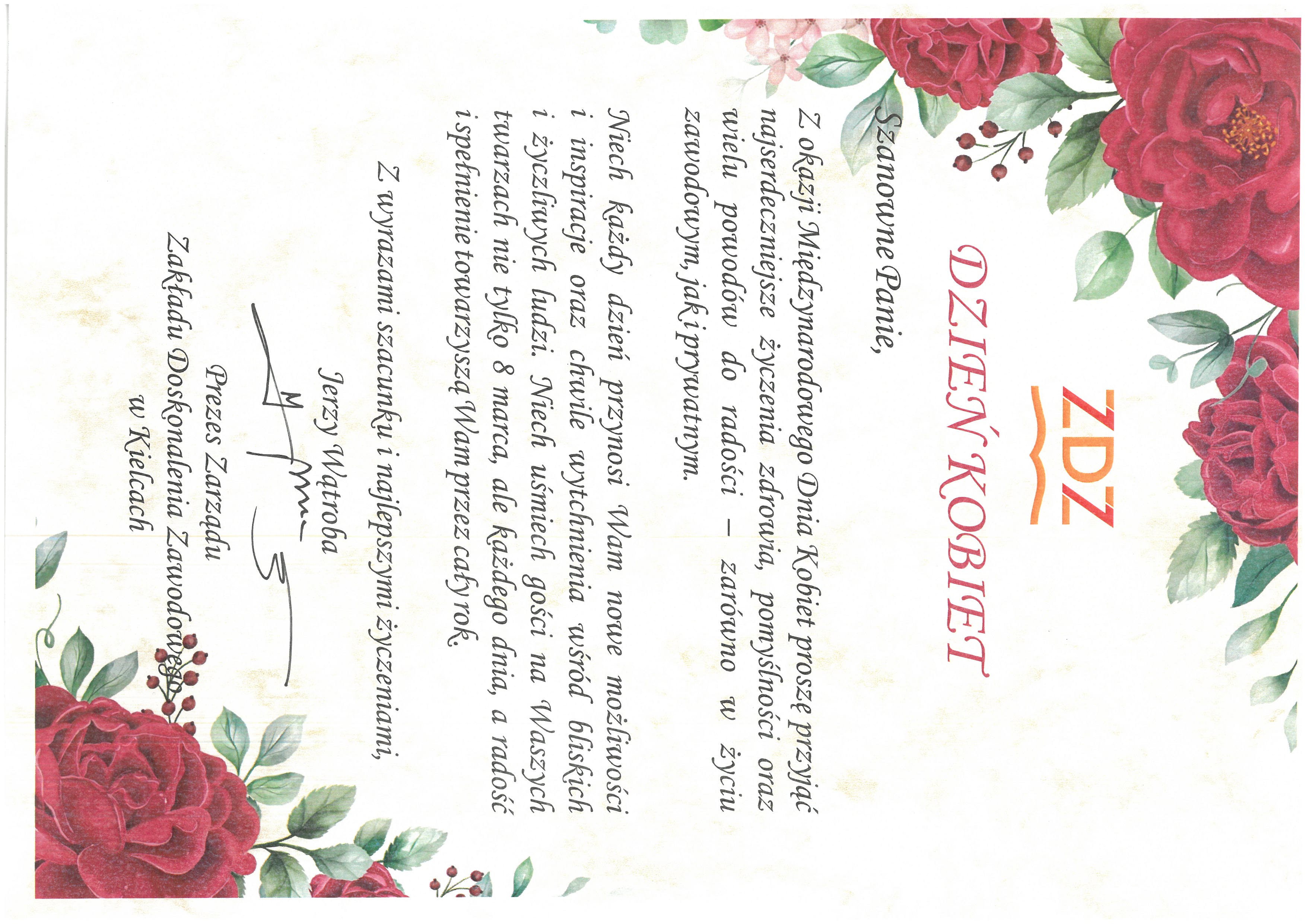 Życzenia ZDZ Dzień Kobiet